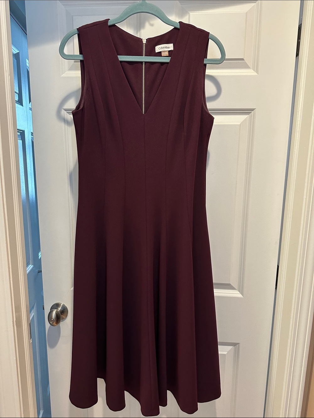 Calvin Klein Sleeveless V-Neck Midi Dress in Plum